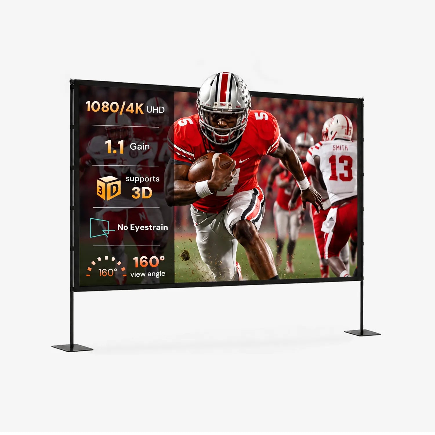 STWUI 100-inch 4K projector screen with stand, 1.1 gain and 160-degree viewing angle