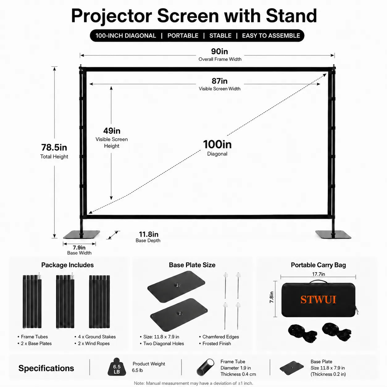 100 Inch Projector Screen with Stand