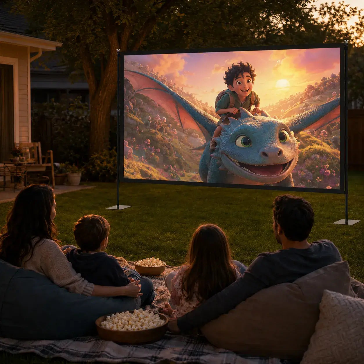 STWUI 120-inch outdoor projector screen with stand and world cup soccer match