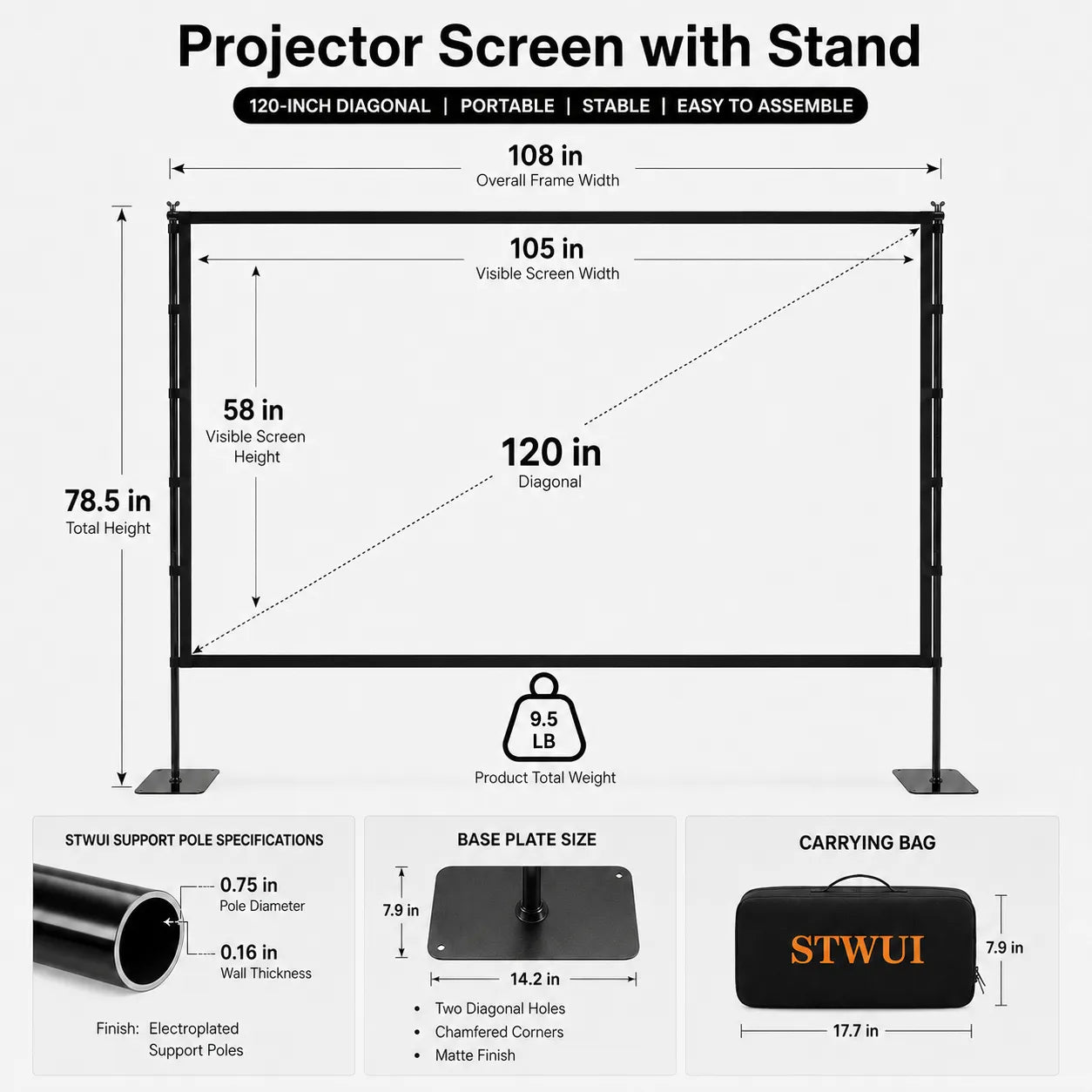 120 Inch Projector Screen with Stand