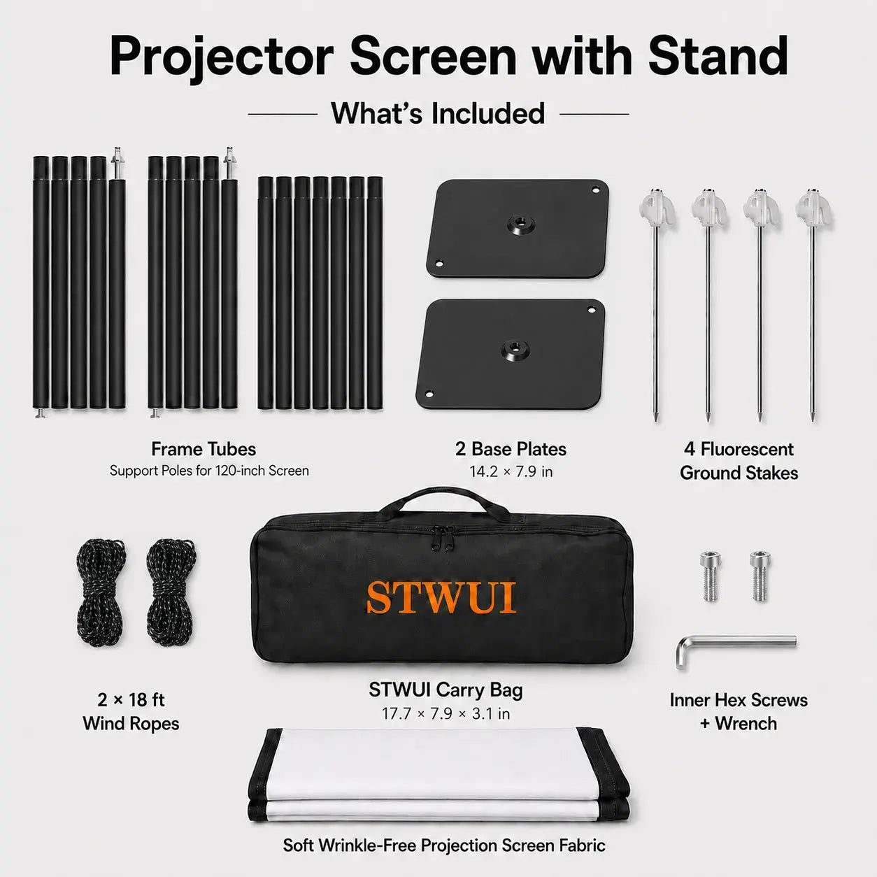 STWUI 120-inch outdoor projector screen with stand and world cup soccer match