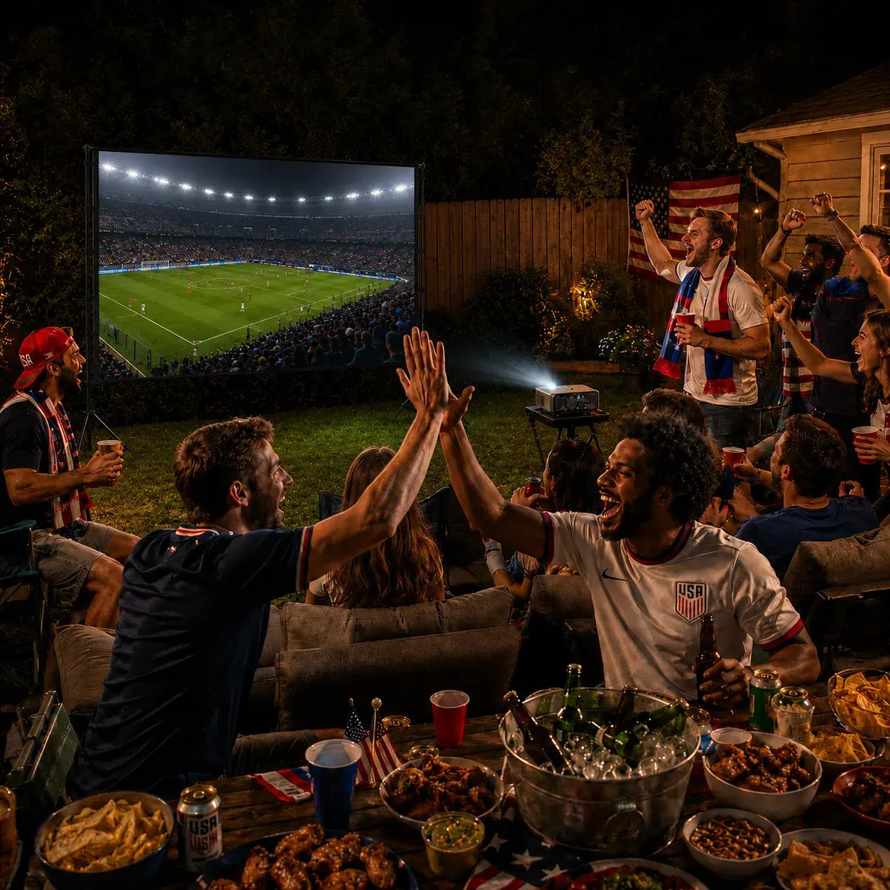 STWUI 150-inch portable projector screen with stand and world cup