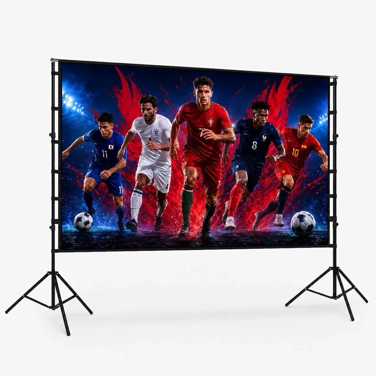 STWUI 150-inch portable projector screen with stand and world cup