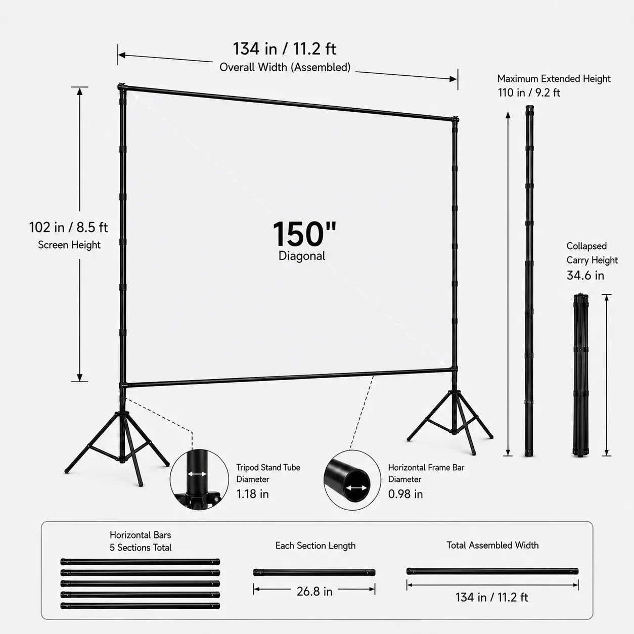 STWUI 150-inch portable projector screen with stand and world cup