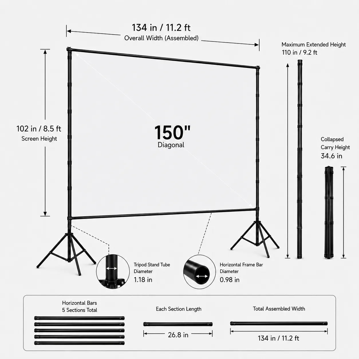 150 Inch Projector Screen with Stand