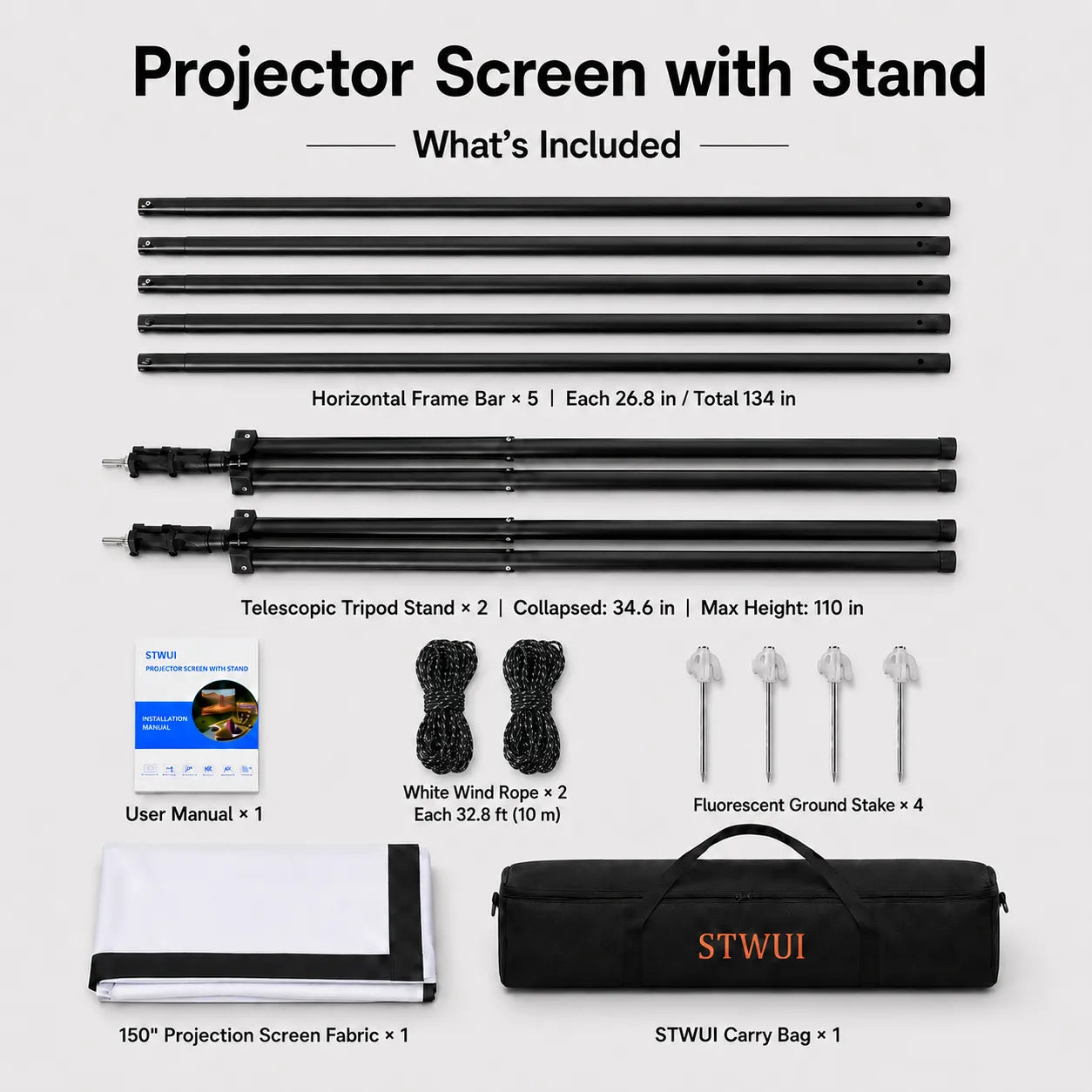 150 Inch Projector Screen with Stand