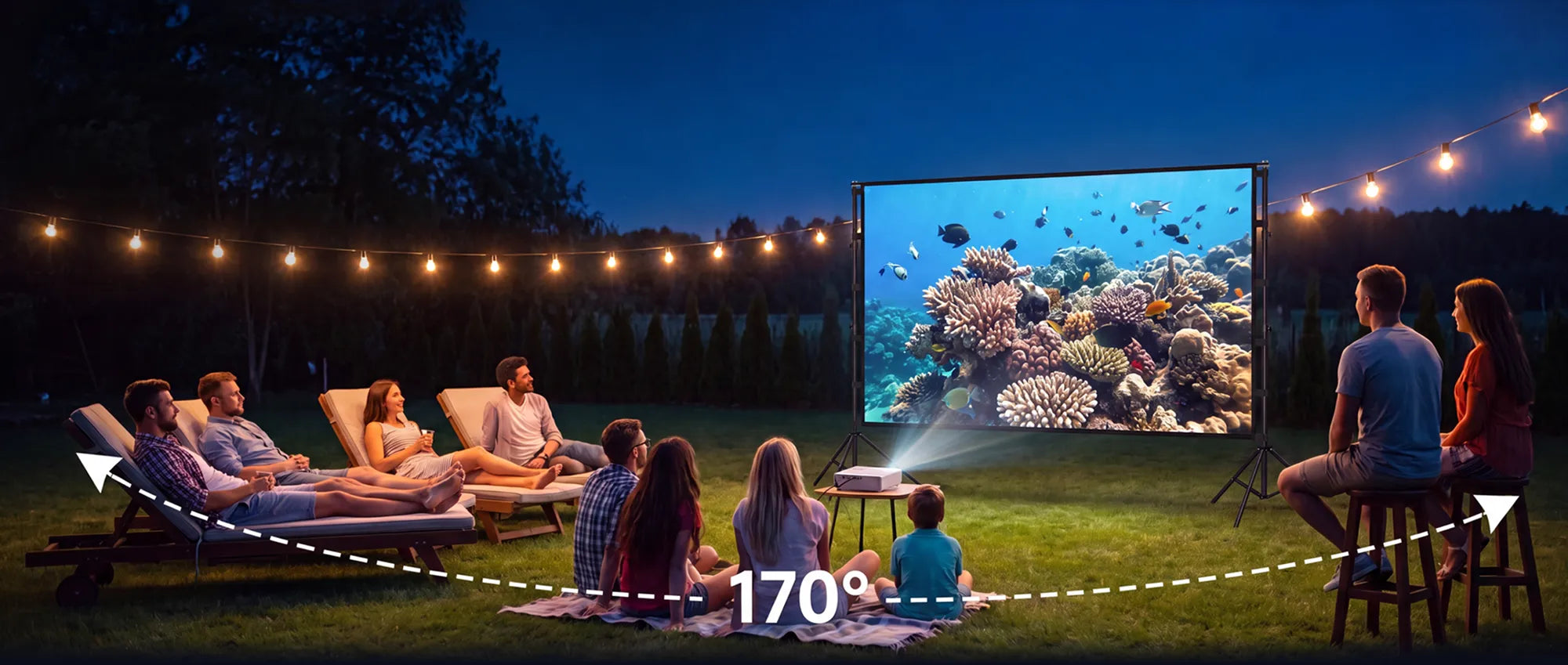 STWUI projector screen with 170° ultra-wide viewing angle for family and friends seated at any position